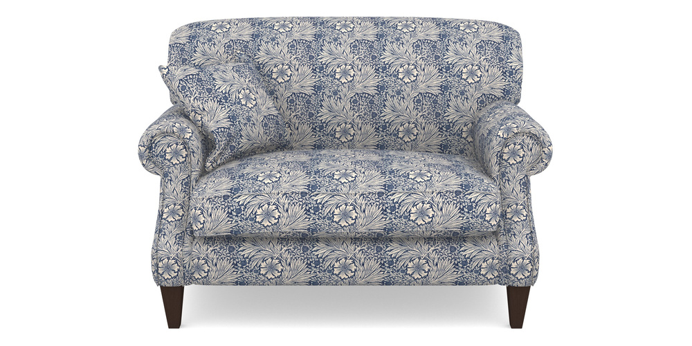 Product photograph of Tangmere Snuggler In William Morris Collection - Marigold - Indigo Linen from Sofas and Stuff Limited