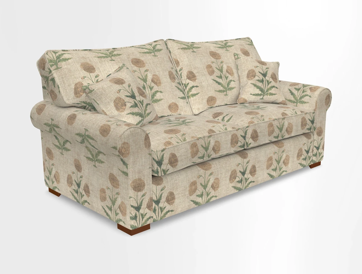Upperton 3 Seater Loose Cover Sofa in Floral Linen Even So Verde - Fitted cover option available