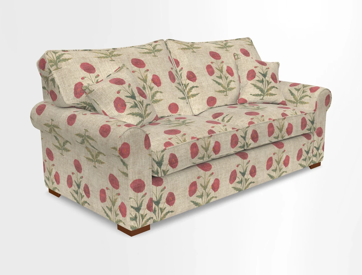Upperton 3 Seater Loose Cover Sofa in Floral Linen Even So Verde - Fitted cover option available