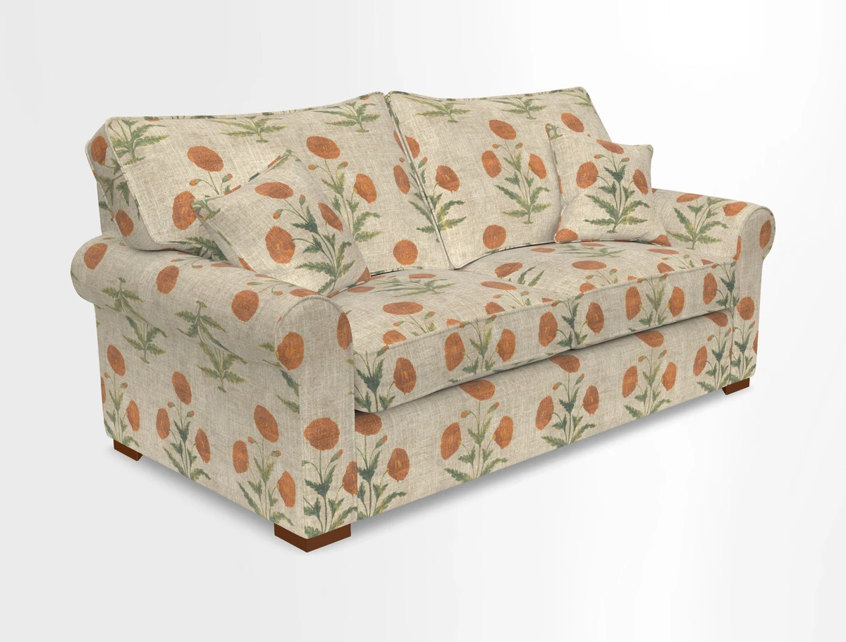 Upperton 3 Seater Loose Cover Sofa in Floral Linen Even So Verde - Fitted cover option available