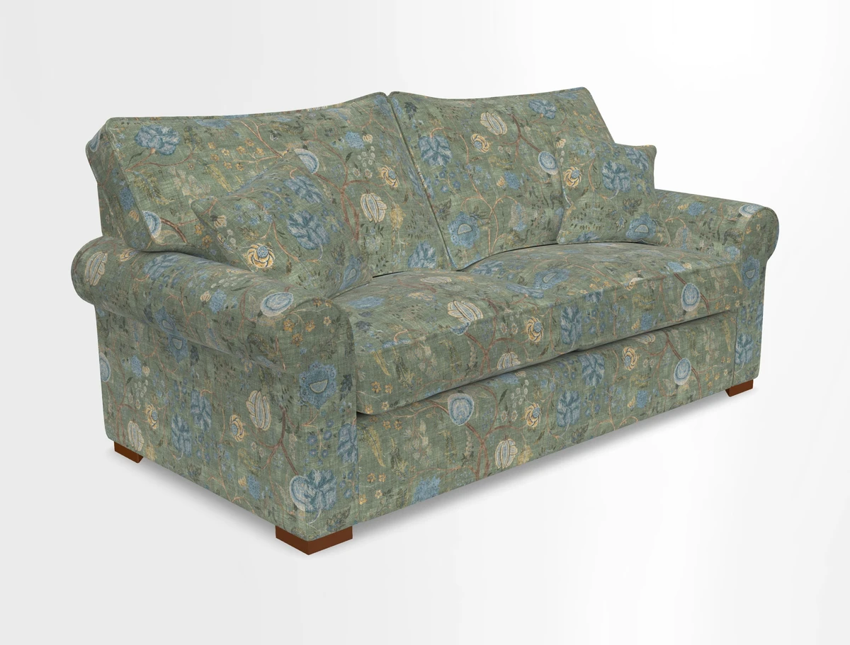 Upperton 3 Seater Loose Cover Sofa in Floral Linen Even So Verde - Fitted cover option available