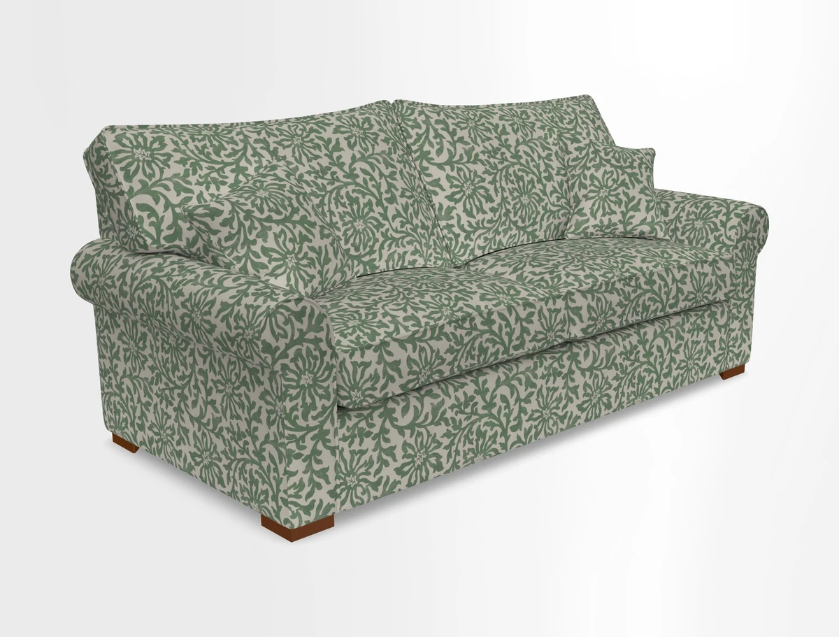 Upperton 3 Seater Loose Cover Sofa in Floral Linen Even So Verde - Fitted cover option available