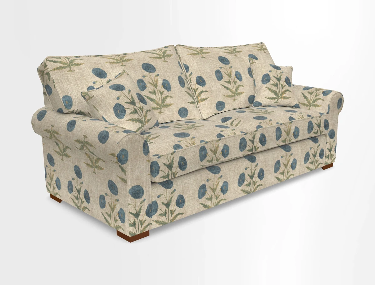 Upperton 3 Seater Loose Cover Sofa in Floral Linen Even So Verde - Fitted cover option available