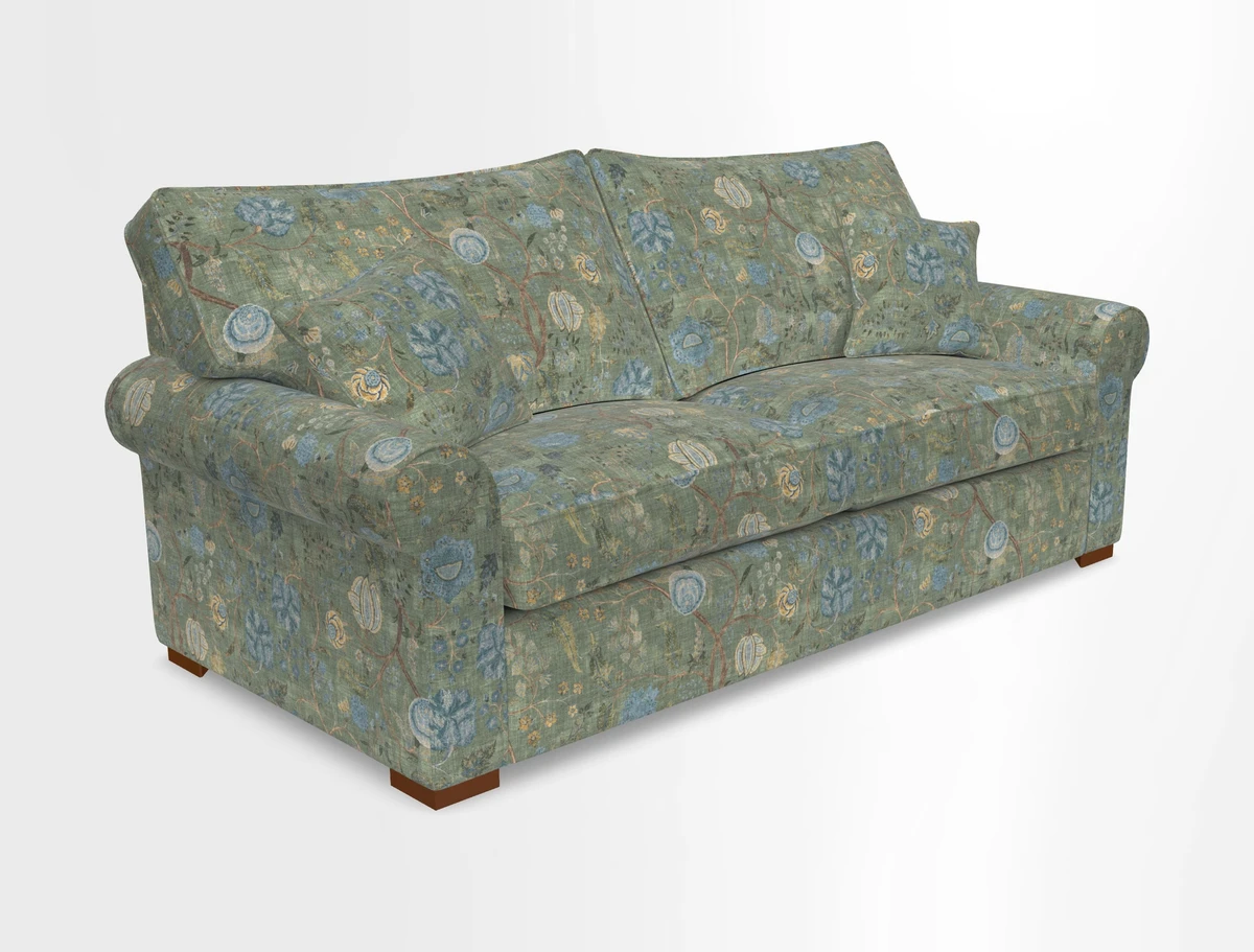 Upperton 3 Seater Loose Cover Sofa in Floral Linen Even So Verde - Fitted cover option available