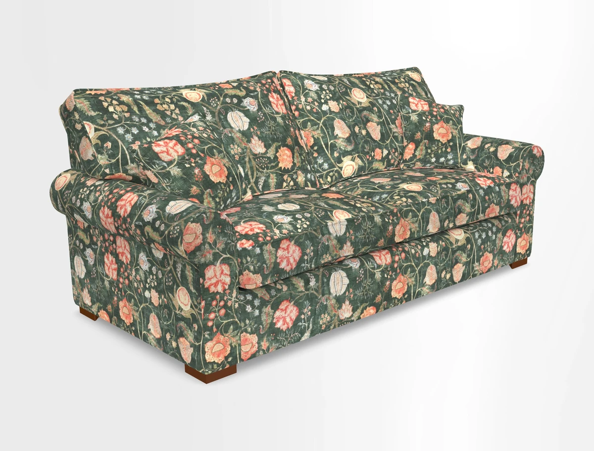 Upperton 3 Seater Loose Cover Sofa in Floral Linen Even So Verde - Fitted cover option available