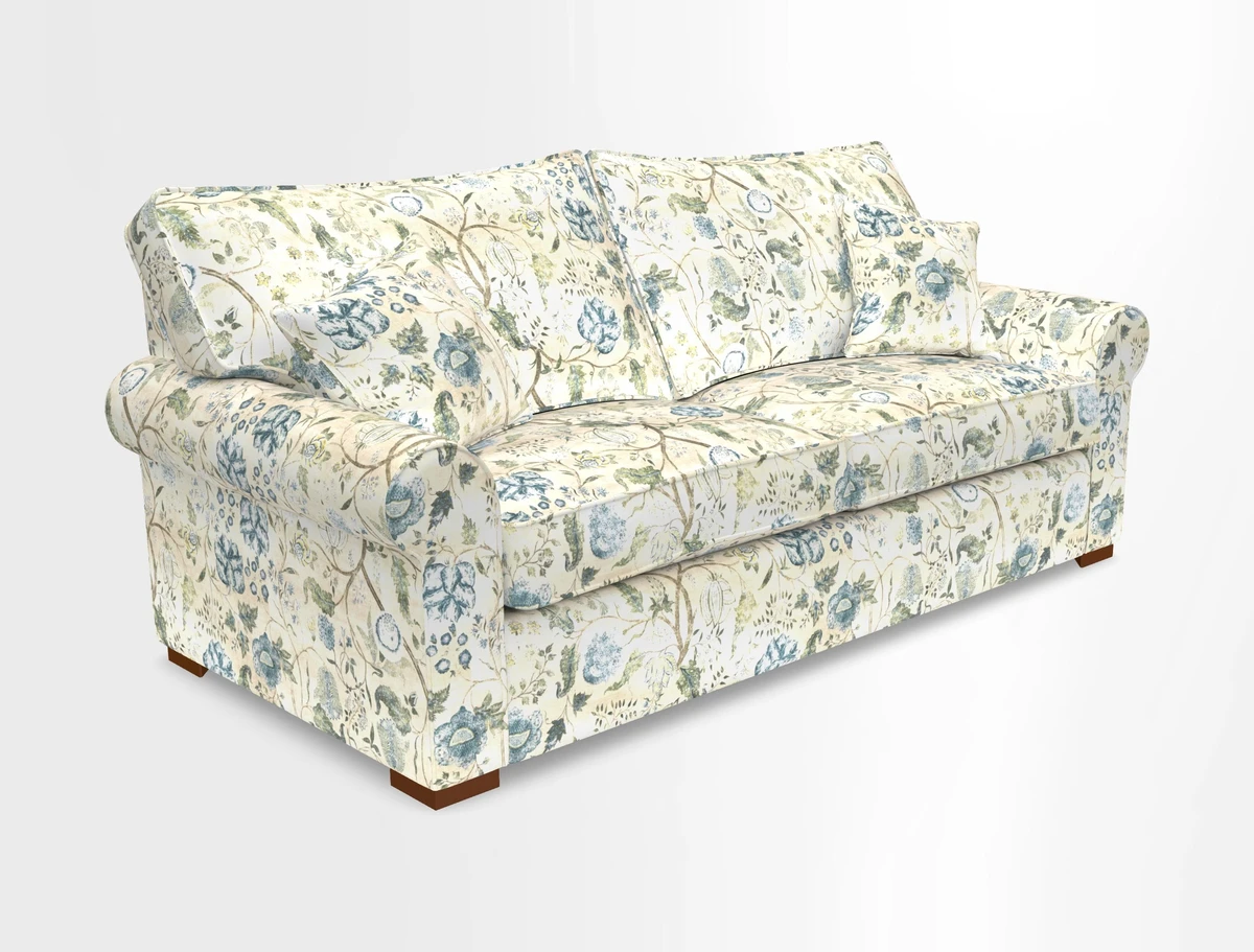 Upperton 3 Seater Loose Cover Sofa in Floral Linen Even So Verde - Fitted cover option available