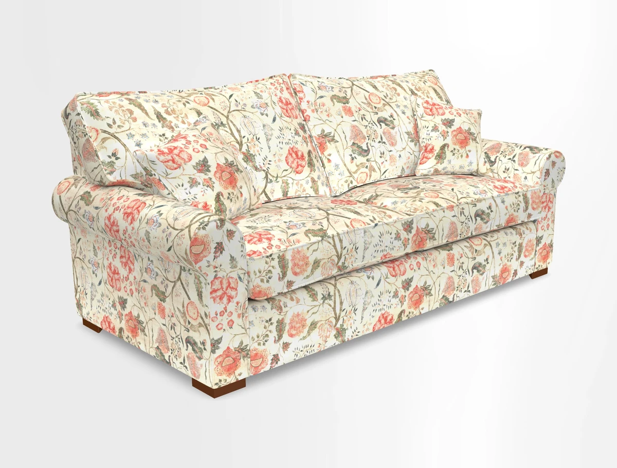 Upperton 3 Seater Loose Cover Sofa in Floral Linen Even So Verde - Fitted cover option available