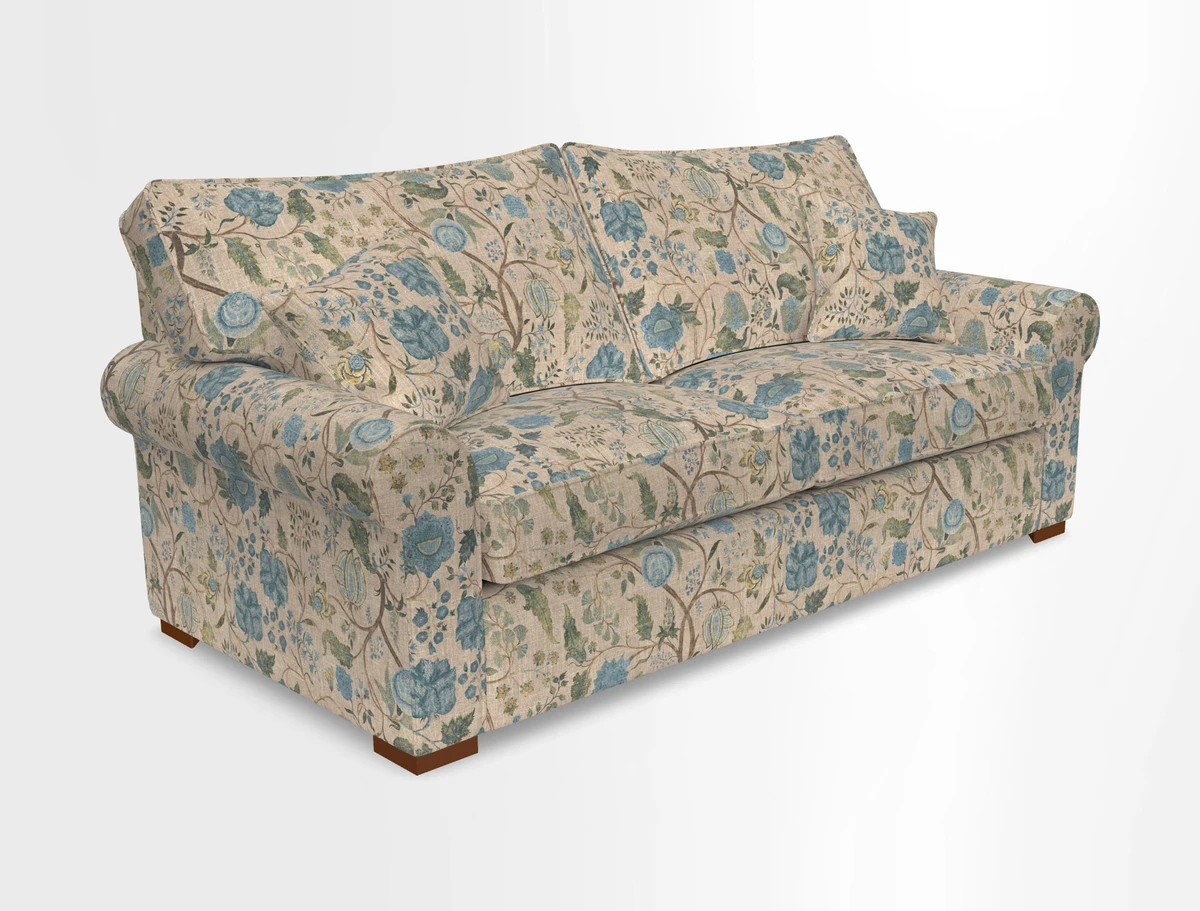 Upperton 3 Seater Loose Cover Sofa in Floral Linen Even So Verde - Fitted cover option available