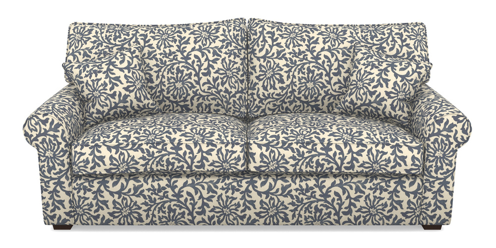 Product photograph of Upperton 4 Seater Sofa In V A Brompton Collection - Floral Scroll - Midnight Blue from Sofas and Stuff Limited