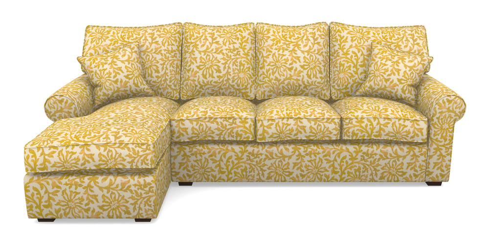 Product photograph of Upperton Lhf Chaise In V A Brompton Collection - Floral Scroll - Corn from Sofas and Stuff Limited