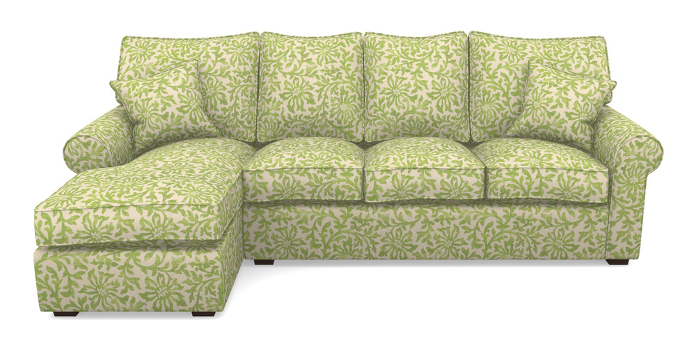 Product photograph of Upperton Lhf Chaise In V A Brompton Collection - Floral Scroll - Lime from Sofas and Stuff Limited