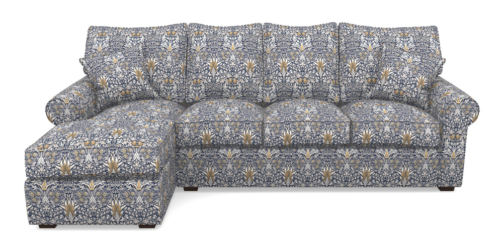 Product photograph of Upperton Lhf Chaise In William Morris Collection - Snakeshead - Indigo Hemp from Sofas and Stuff Limited