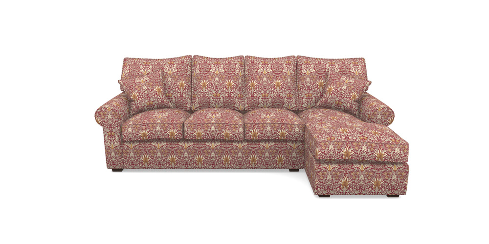 Product photograph of Upperton Rhf Chaise In William Morris Collection - Snakeshead - Claret Gold from Sofas and Stuff Limited