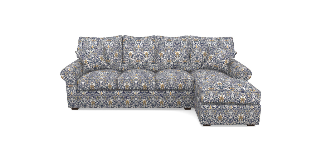 Product photograph of Upperton Rhf Chaise In William Morris Collection - Snakeshead - Indigo Hemp from Sofas and Stuff Limited