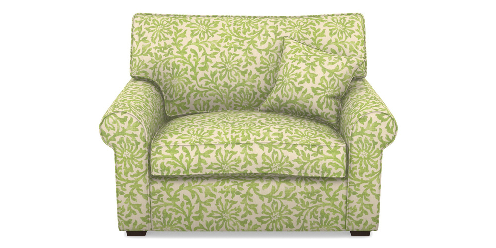 Product photograph of Upperton Snuggler In V A Brompton Collection - Floral Scroll - Lime from Sofas and Stuff Limited