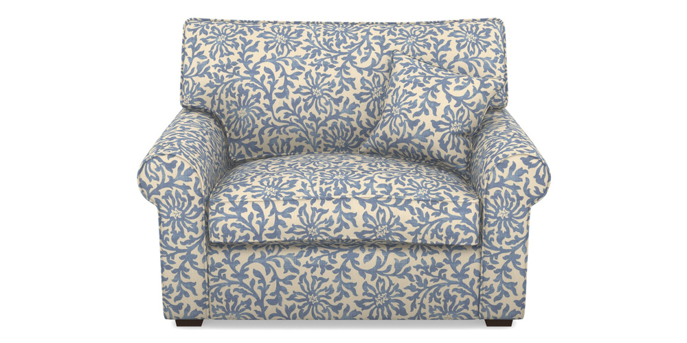 Product photograph of Upperton Snuggler In V A Brompton Collection - Floral Scroll - Morning Blue from Sofas and Stuff Limited