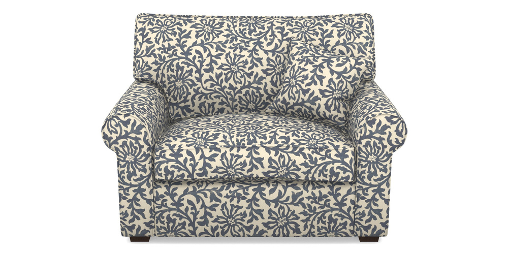 Product photograph of Upperton Snuggler In V A Brompton Collection - Floral Scroll - Midnight Blue from Sofas and Stuff Limited