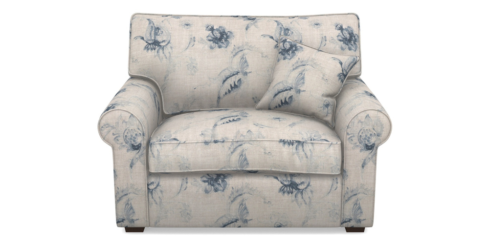 Product photograph of Upperton Snuggler In Floral Linen - Lela Mystery Indigo from Sofas and Stuff Limited