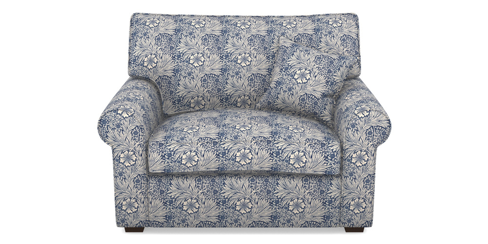 Product photograph of Upperton Snuggler In William Morris Collection - Marigold - Indigo Linen from Sofas and Stuff Limited