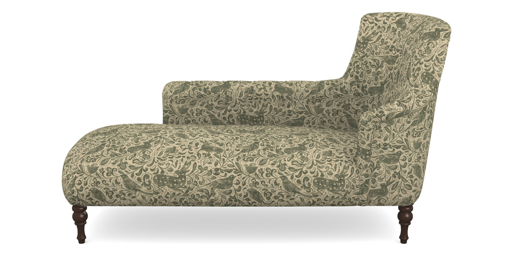 Product photograph of Anglesey Chaise Lhf In V A Drawn From Nature - Bird And Rabbit - Dark Green from Sofas and Stuff Limited