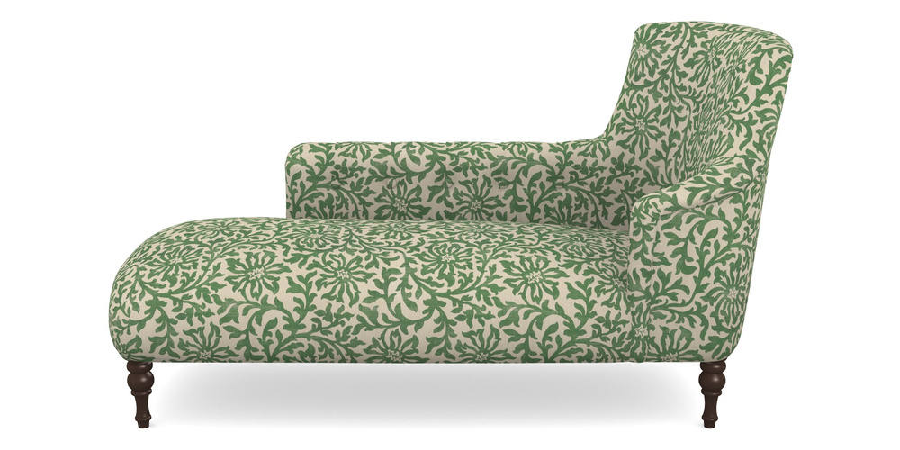 Product photograph of Anglesey Chaise Lhf In V A Brompton Collection - Floral Scroll - Basil from Sofas and Stuff Limited