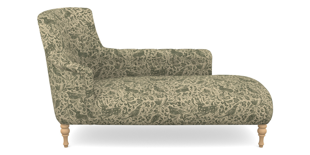 Product photograph of Anglesey Chaise Rhf In V A Drawn From Nature - Bird And Rabbit - Dark Green from Sofas and Stuff Limited