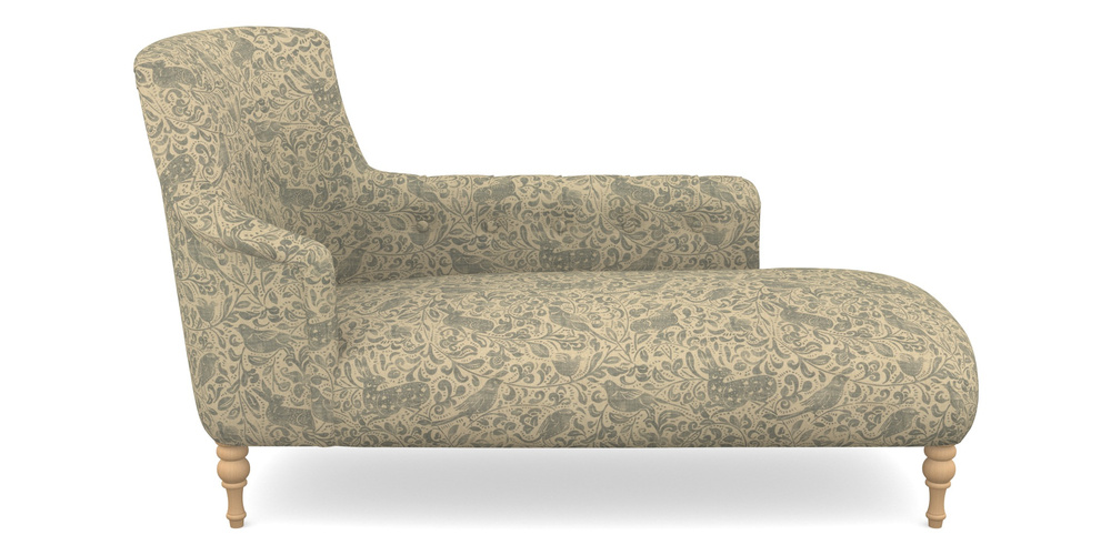 Product photograph of Anglesey Chaise Rhf In V A Drawn From Nature - Bird And Rabbit - Duck Egg from Sofas and Stuff Limited
