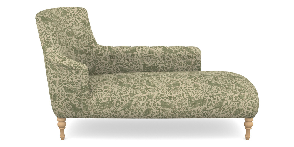 Product photograph of Anglesey Chaise Rhf In V A Drawn From Nature - Bird And Rabbit - Light Green from Sofas and Stuff Limited