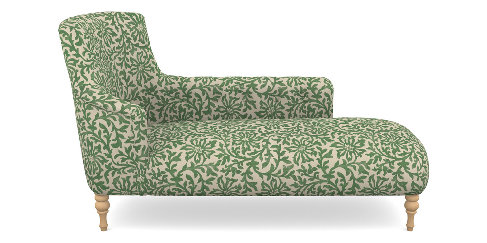 Product photograph of Anglesey Chaise Rhf In V A Brompton Collection - Floral Scroll - Basil from Sofas and Stuff Limited