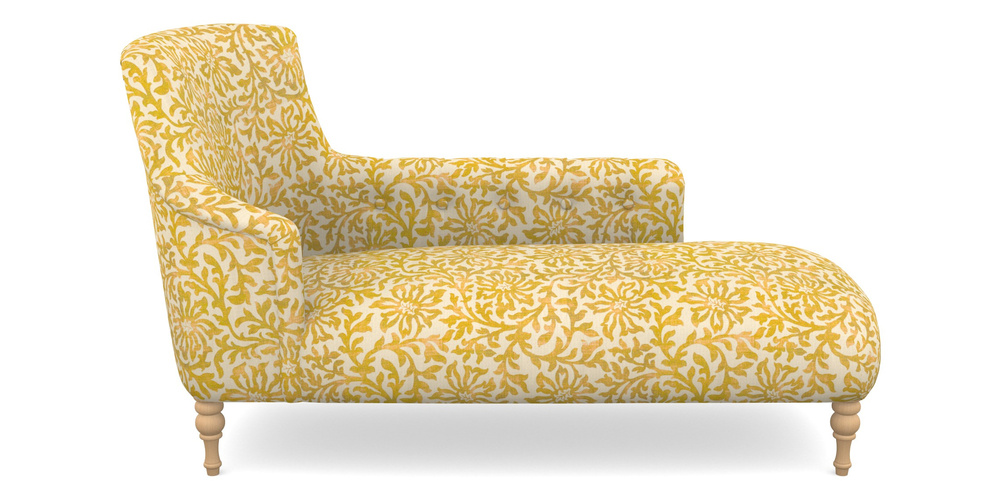 Product photograph of Anglesey Chaise Rhf In V A Brompton Collection - Floral Scroll - Corn from Sofas and Stuff Limited