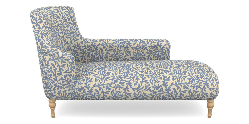 Product photograph of Anglesey Chaise Rhf In V A Brompton Collection - Floral Scroll - Morning Blue from Sofas and Stuff Limited