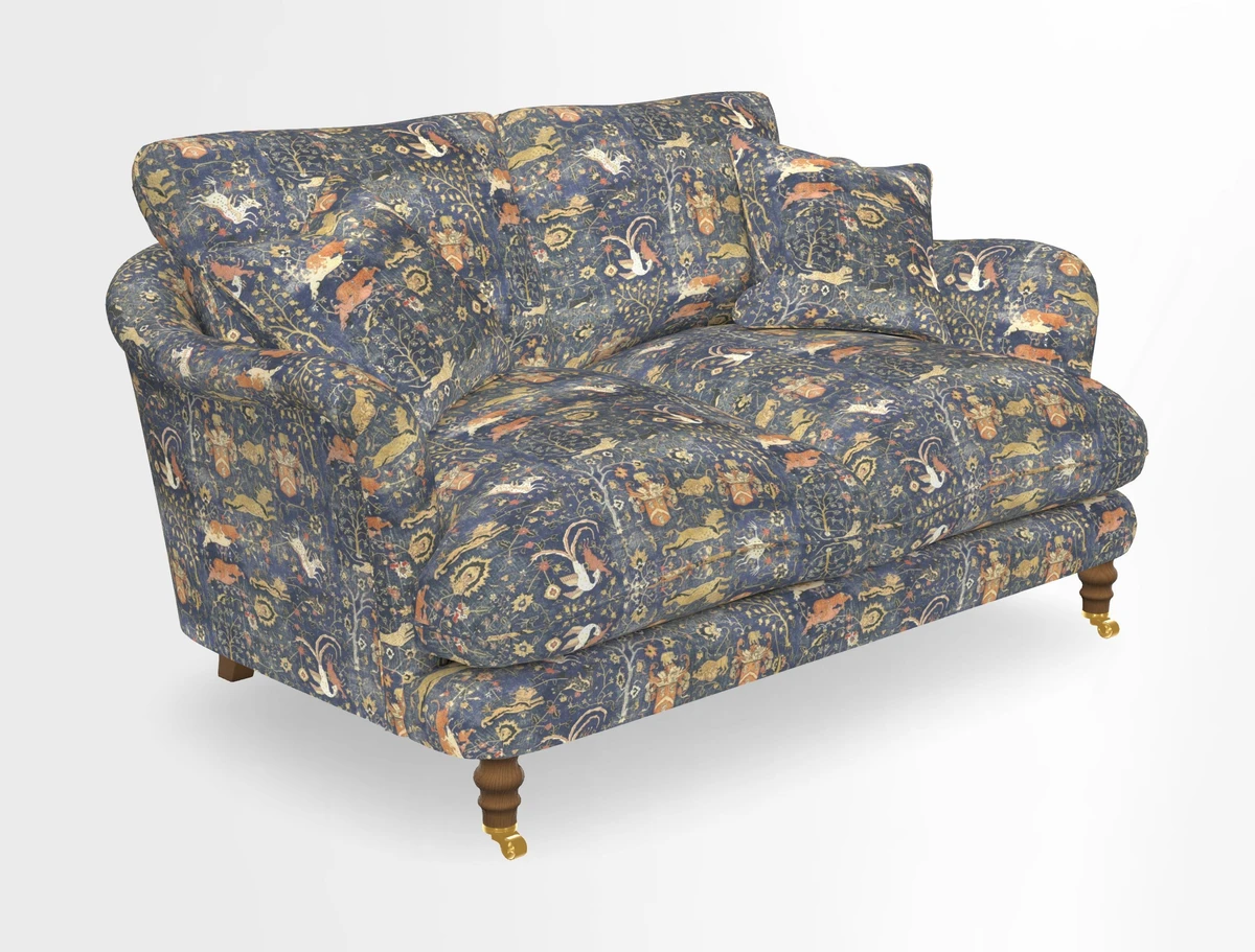 Pugin 3 Seater Sofa in V&A Threads of India Varanasi Wilderness Ink