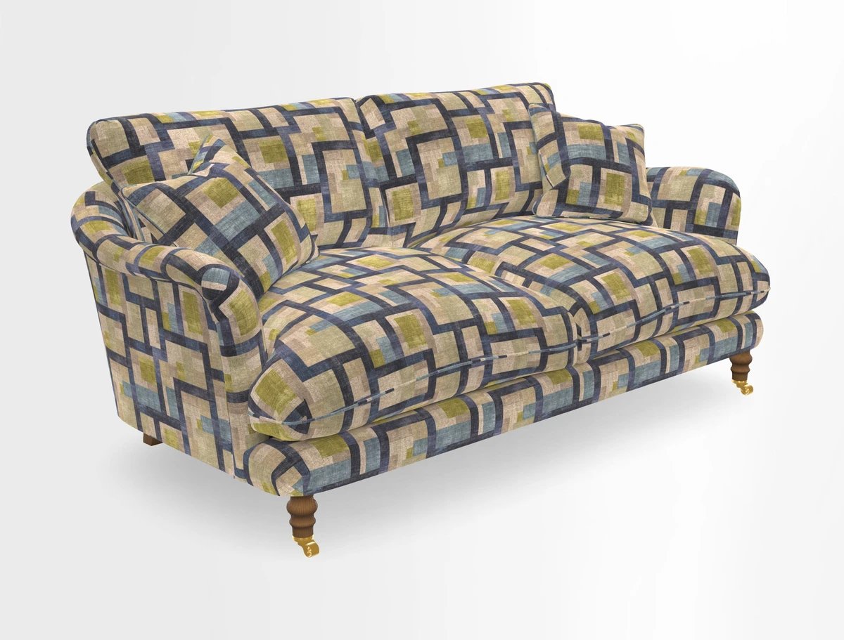 Pugin 3 Seater Sofa in V&A Threads of India Varanasi Wilderness Ink