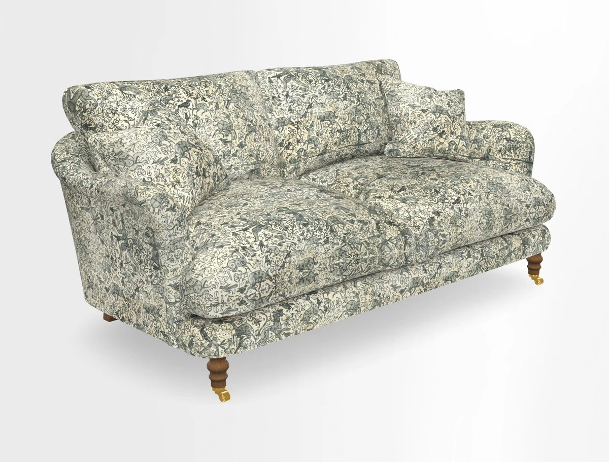 Pugin 3 Seater Sofa in V&A Threads of India Varanasi Wilderness Ink