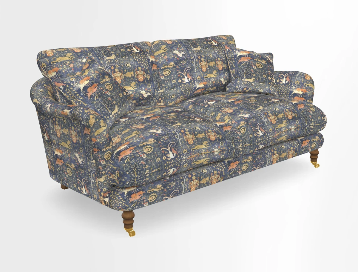 Pugin 3 Seater Sofa in V&A Threads of India Varanasi Wilderness Ink