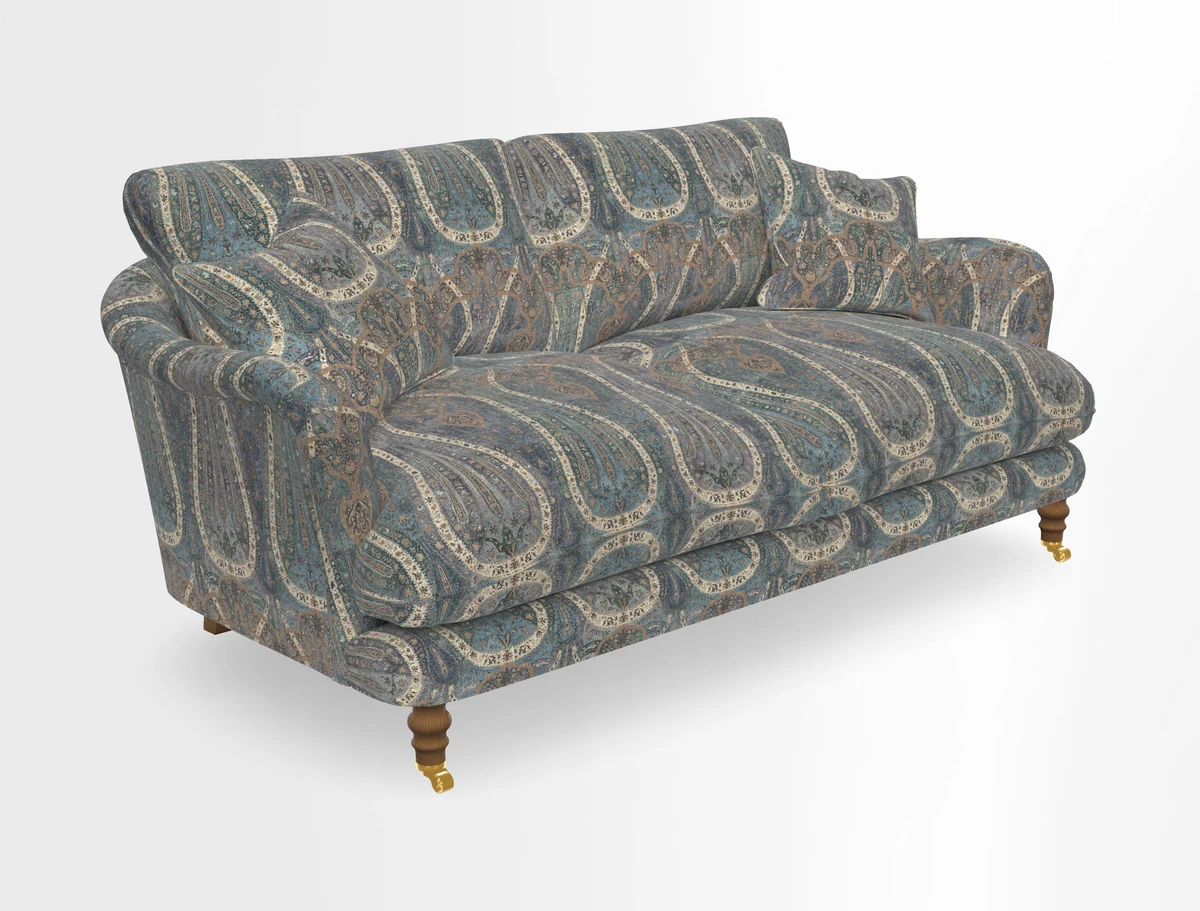 Pugin 3 Seater Sofa in V&A Threads of India Varanasi Wilderness Ink