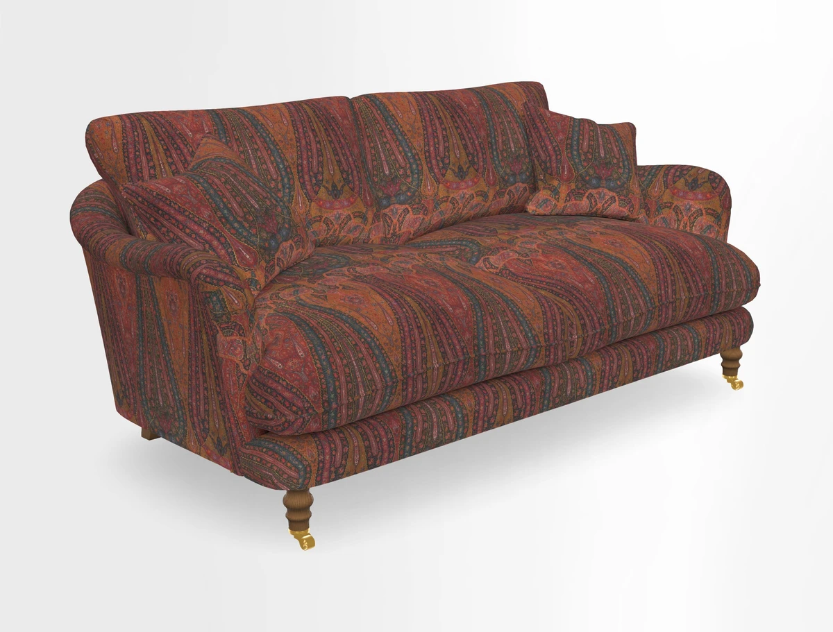 Pugin 3 Seater Sofa in V&A Threads of India Varanasi Wilderness Ink