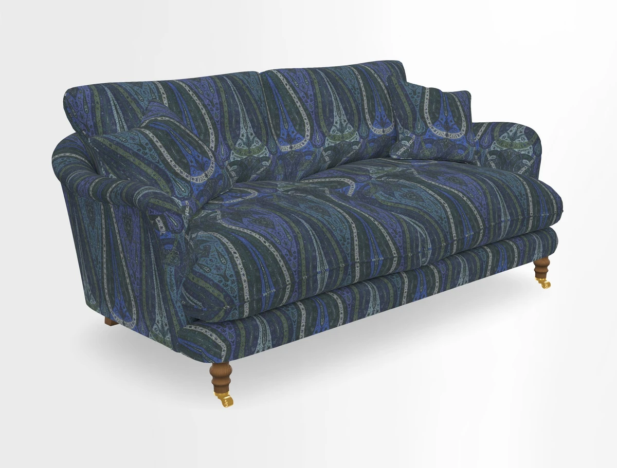 Pugin 3 Seater Sofa in V&A Threads of India Varanasi Wilderness Ink