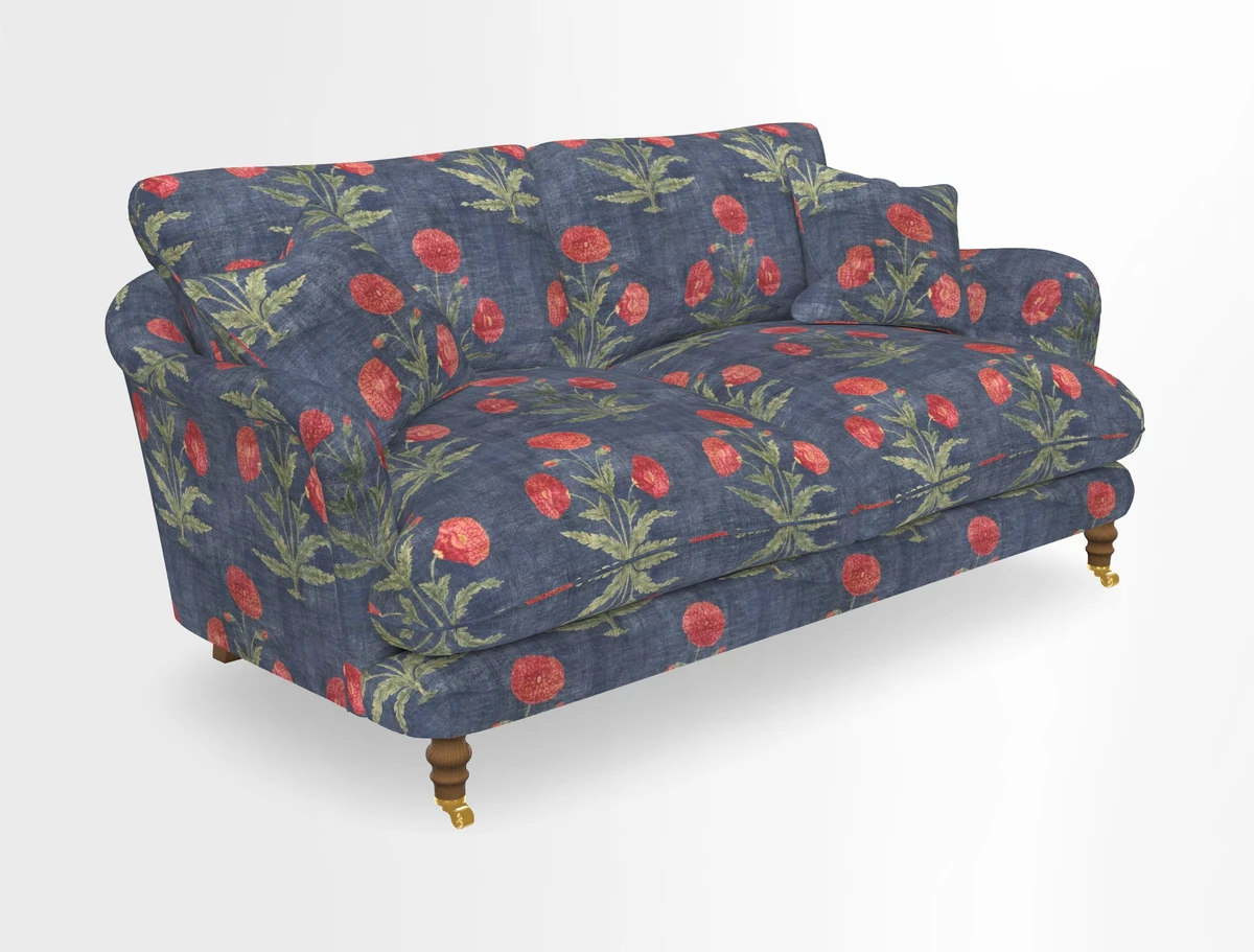 Pugin 3 Seater Sofa in V&A Threads of India Varanasi Wilderness Ink