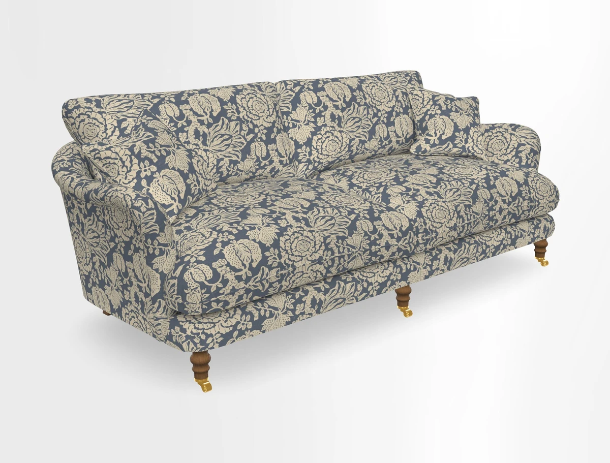Pugin 3 Seater Sofa in V&A Threads of India Varanasi Wilderness Ink