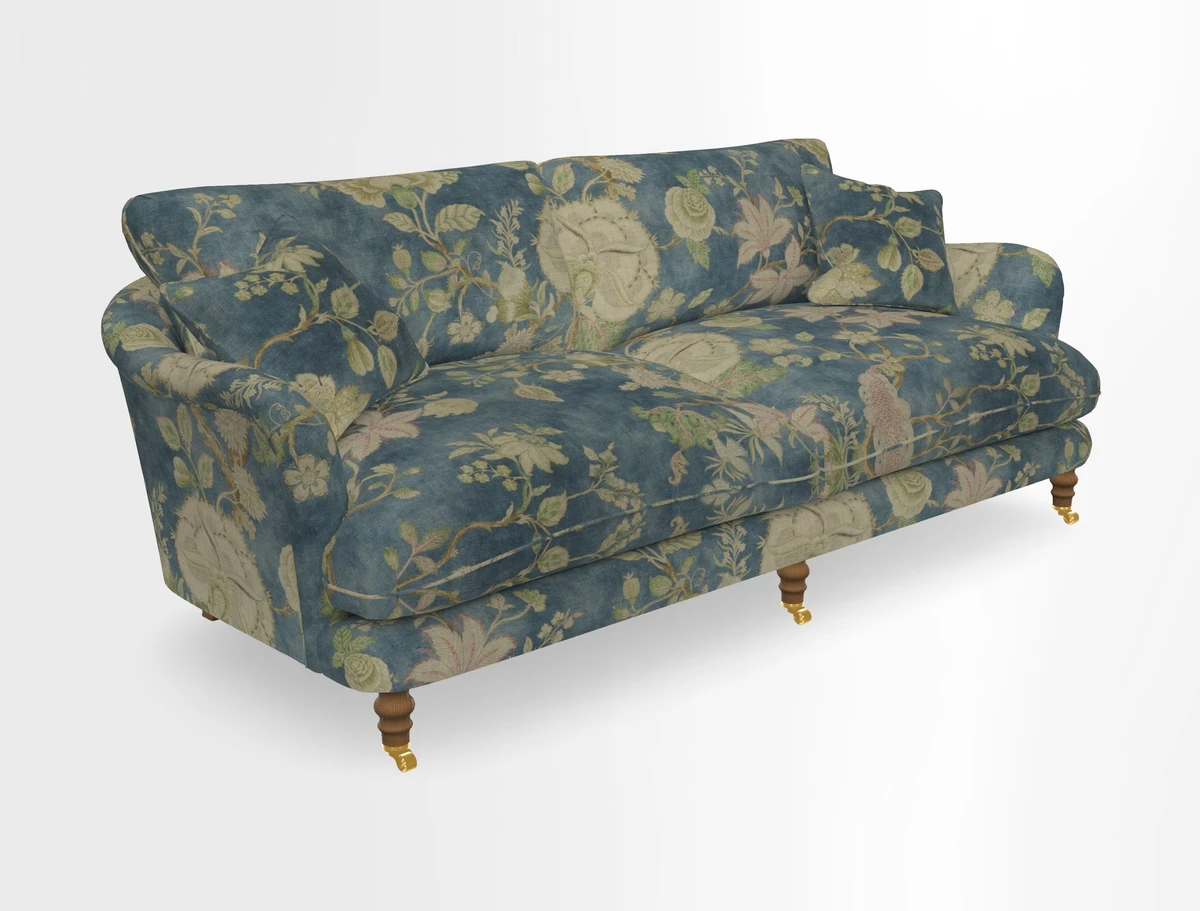 Pugin 3 Seater Sofa in V&A Threads of India Varanasi Wilderness Ink