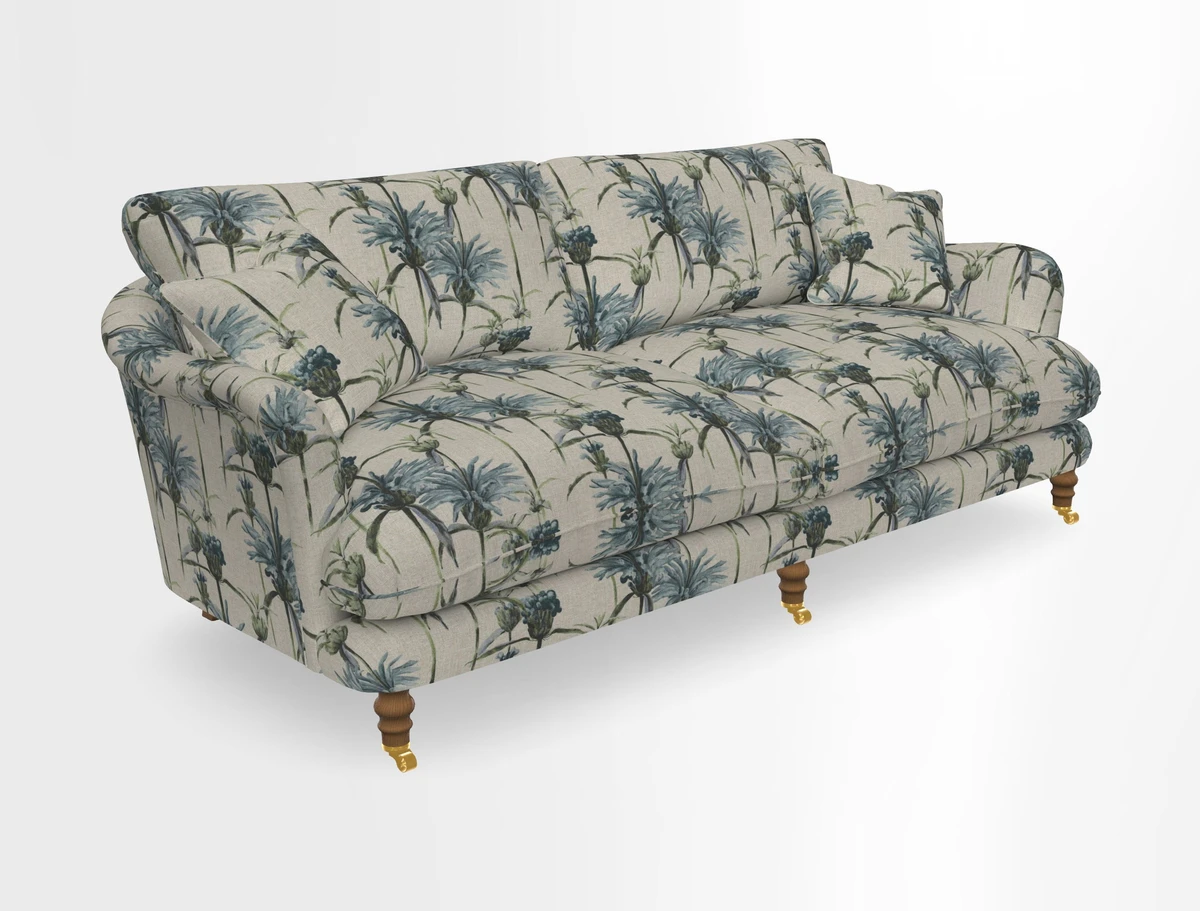 Pugin 3 Seater Sofa in V&A Threads of India Varanasi Wilderness Ink