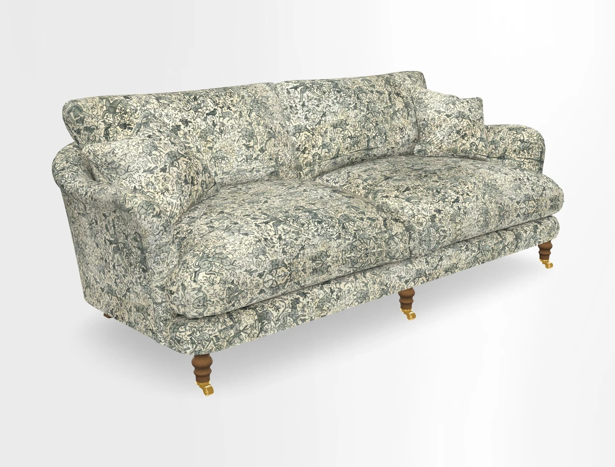 Pugin 3 Seater Sofa in V&A Threads of India Varanasi Wilderness Ink