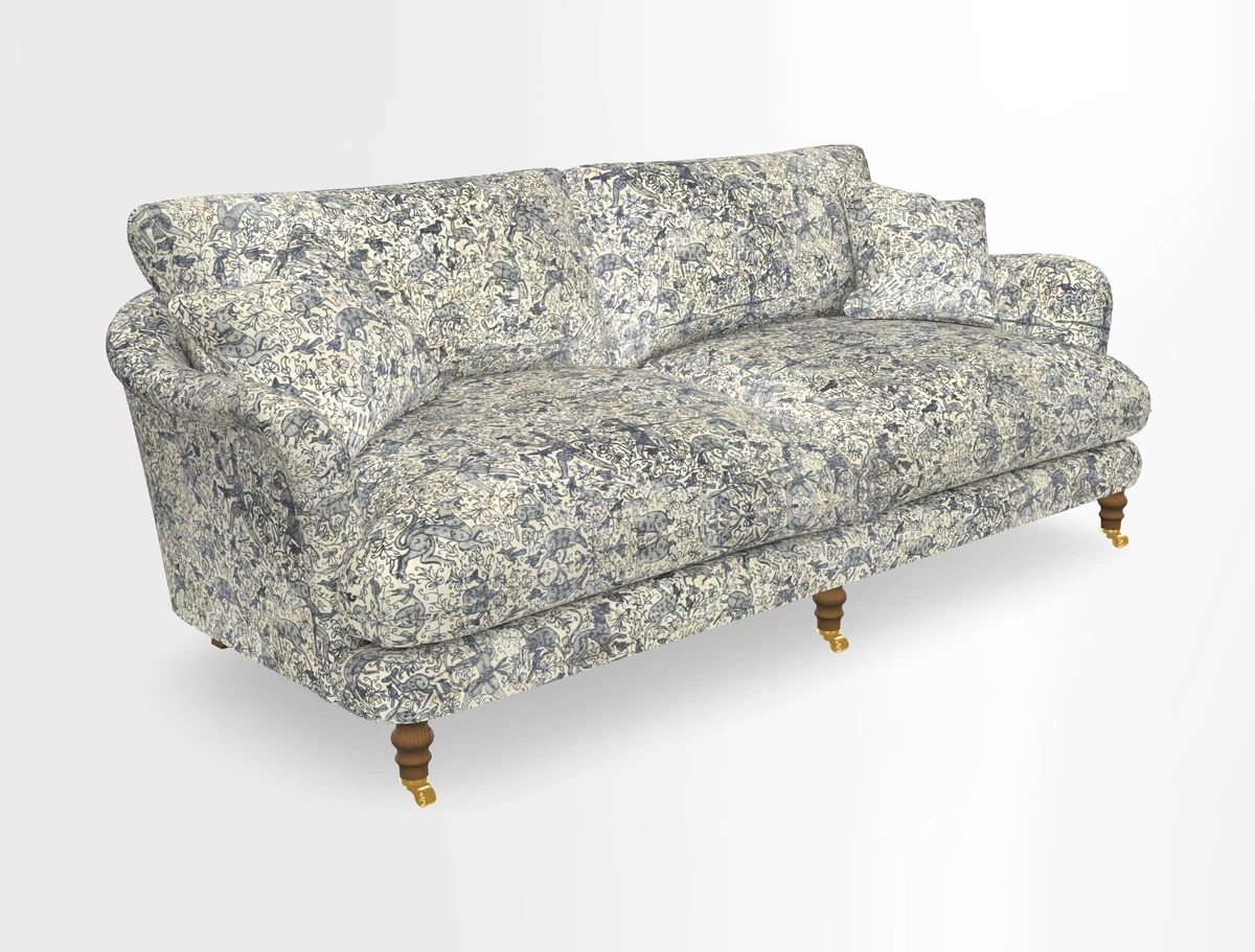 Pugin 3 Seater Sofa in V&A Threads of India Varanasi Wilderness Ink