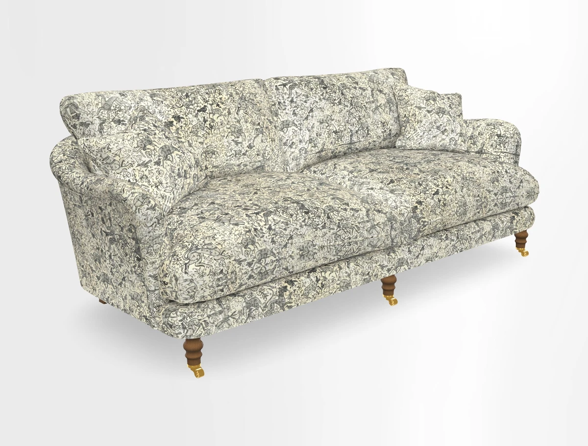 Pugin 3 Seater Sofa in V&A Threads of India Varanasi Wilderness Ink