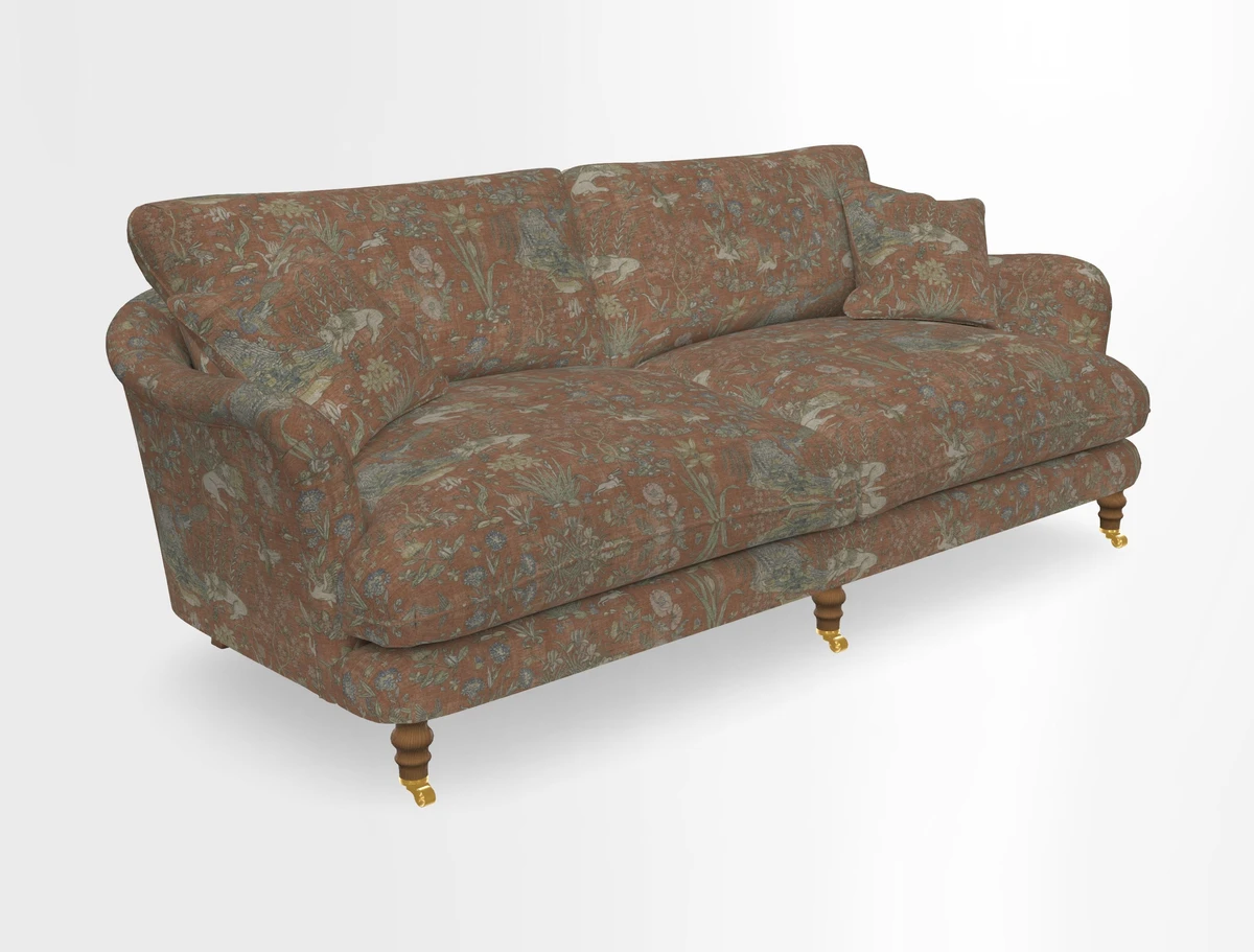 Pugin 3 Seater Sofa in V&A Threads of India Varanasi Wilderness Ink