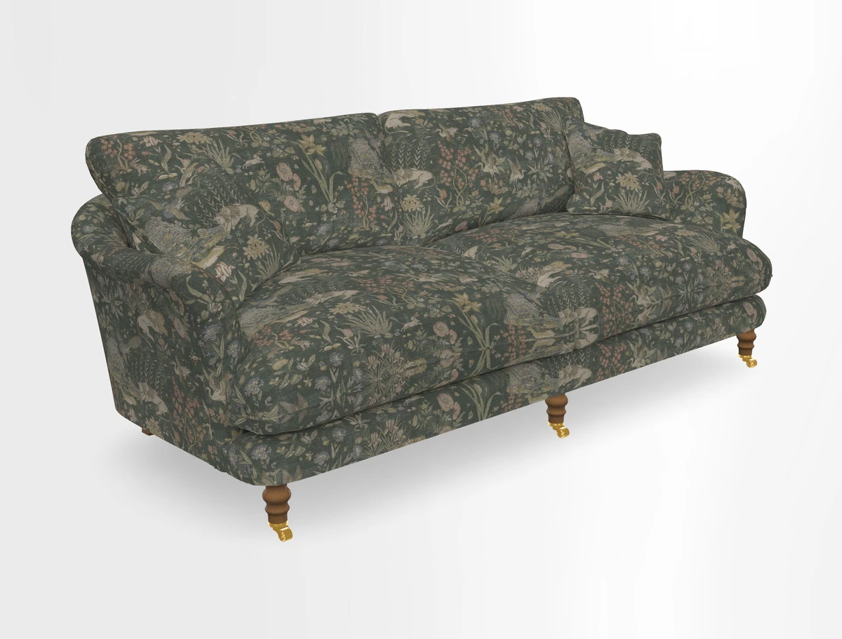 Pugin 3 Seater Sofa in V&A Threads of India Varanasi Wilderness Ink