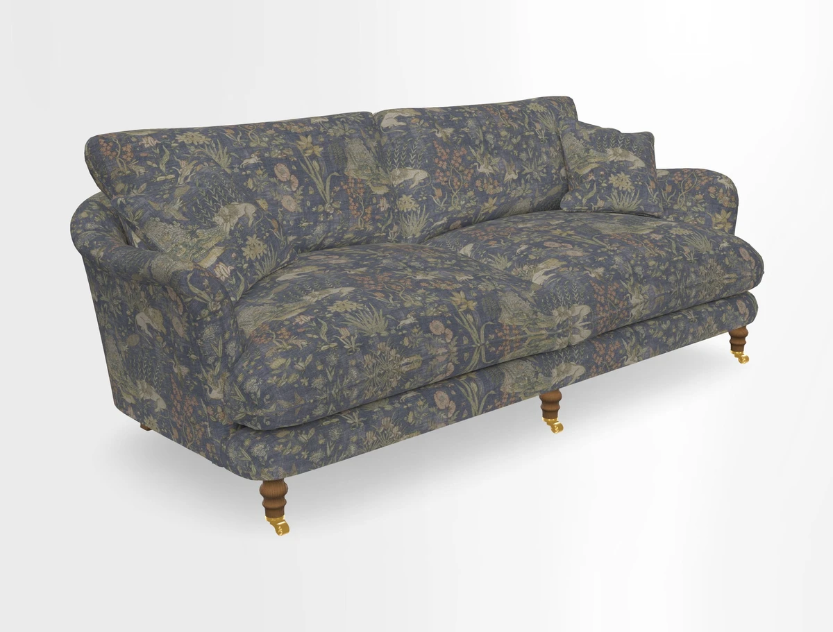 Pugin 3 Seater Sofa in V&A Threads of India Varanasi Wilderness Ink