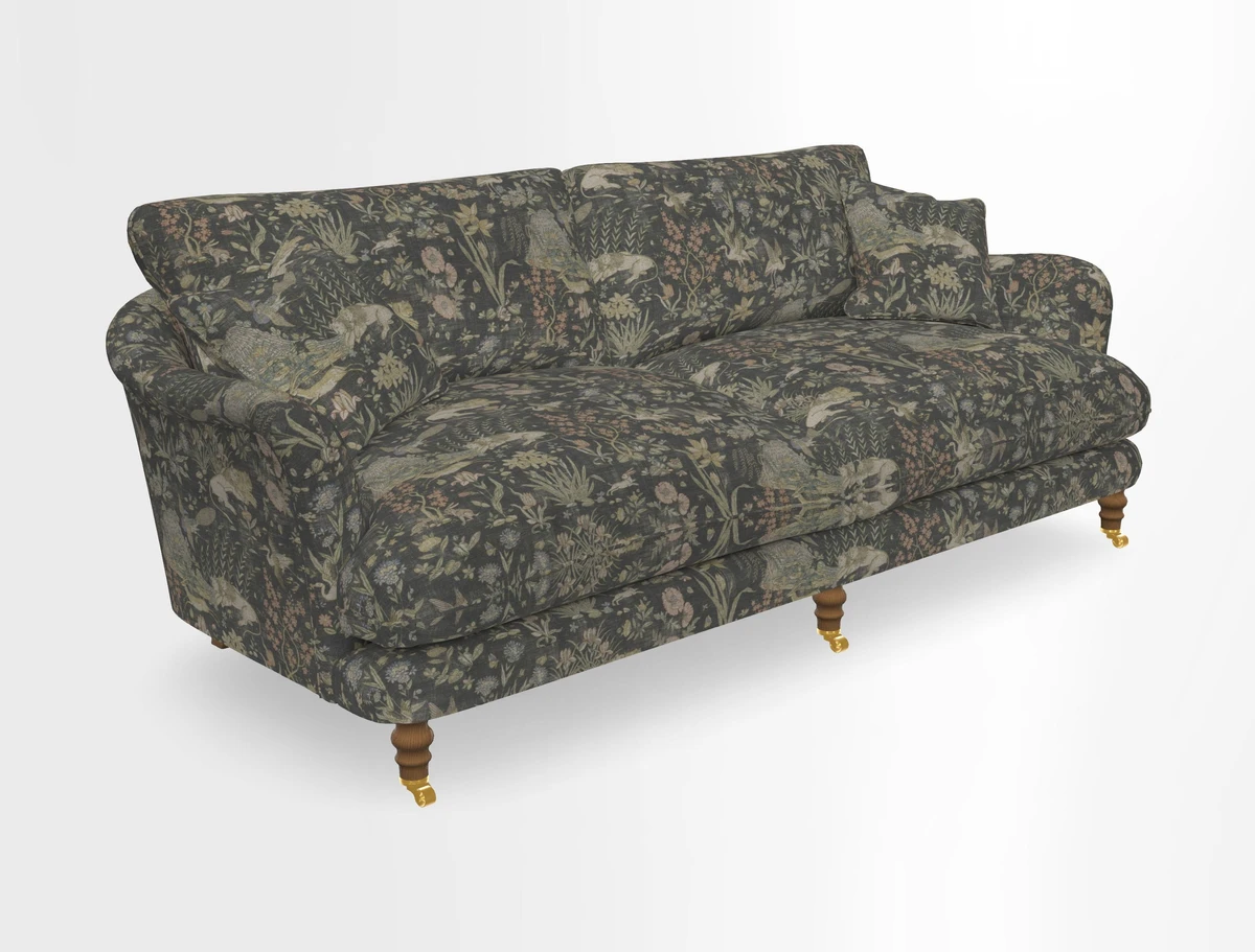 Pugin 3 Seater Sofa in V&A Threads of India Varanasi Wilderness Ink
