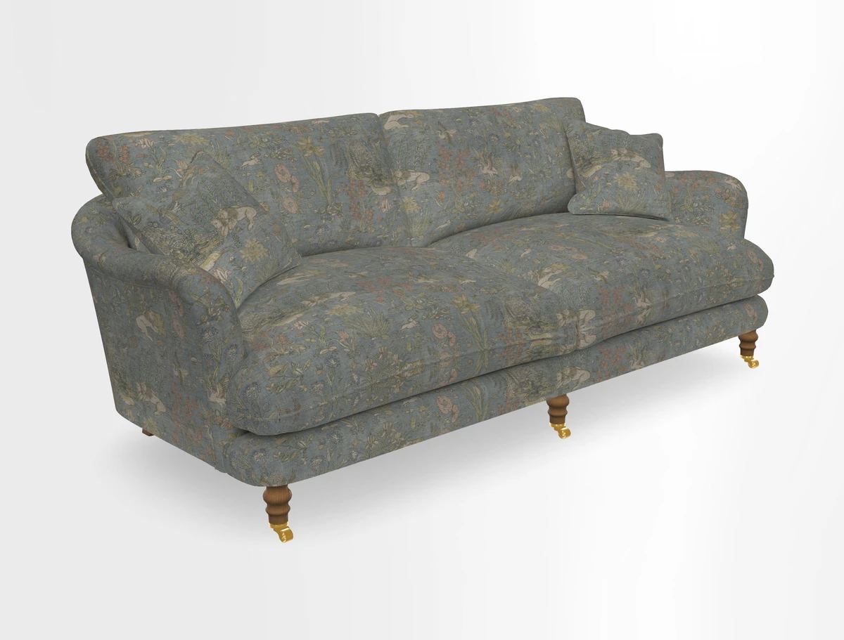 Pugin 3 Seater Sofa in V&A Threads of India Varanasi Wilderness Ink